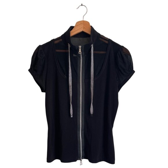 Joseph Ribkoff Women Top Size 8 Sheer Puff Sleeve Zip Up Gothic Y2K Whimsigoth - Picture 1 of 12